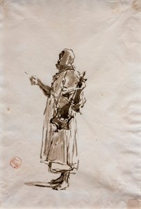 Tutkimus maalausta "Arabimuusikot" varten, noin 1872 (tussihuuhtelu paperille).