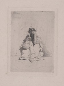 Nimetön - Hiipivä hahmo kepin kanssa (etsaus) tekijältä Mariano José María Bernardo Fortuny y Carbó
