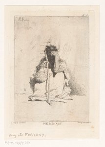Istuva kerjäläinen kepillä Mendiant (otsikko esineessä) tekijältä Mariano José María Bernardo Fortuny y Carbó