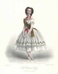Ranskalainen balettitanssija Emma Livry Felicien Davidin baletissa Herculanum Pariisin oopperassa