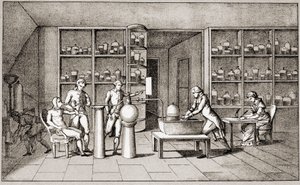 Antoine Laurent de Lavoisier (1743-1794), ranskalainen kemisti, joka suorittaa kokeen ihmisen hengittämisestä levossa. Rouva Lavoisierin piirustus. Pariisi 1700-luku. Leemage-kokoelma tekijältä Marie Anne Pierrette Lavoisier