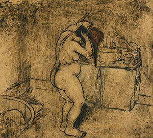 Catherine Nude kampailee hiuksiaan; Catherine alasti hiuksensa, 1895