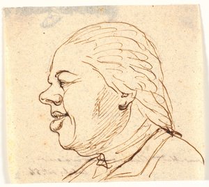 Miesten muotokuva. Profiili vasemmalla. Karikatyyri