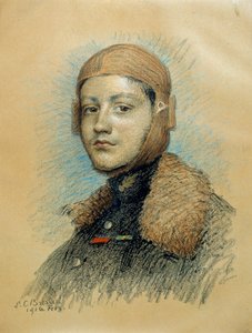 Ranskalaisen sotalentäjän Georges Guynemerin (1894-1917) muotokuva. Piirustus helmikuulta 1916. Piirustus Marie Louise Catherine Breslau (1856-1928) ec.suis.
