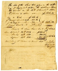 Asiakirja orjien ja osakkeiden myynnistä eri henkilöille, marraskuu 1831 tekijältä Marie Therese Cerre Chouteau