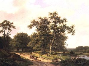 Metsäinen maisema talonpoikien kanssa