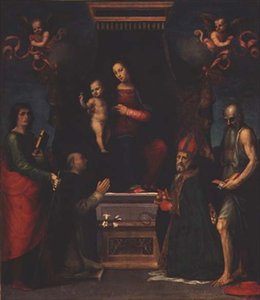Madonna ja lapsi St. Julianin, St. Dominicin, St. Nicholas of Barin ja St. Jerome kanssa tekijältä Mariotto Albertinelli