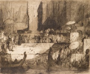 Hautajaiset Gangesissa (etsaus) tekijältä Marius Alexander Jacques Bauer