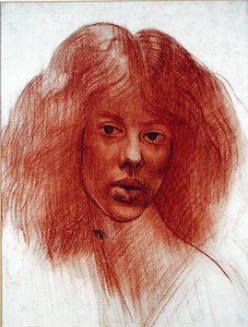 Tytön pää (punainen liitu paperille) tekijältä Mark Gertler