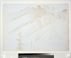Vuoristomaisema pilvien ja puiden kanssa tekijältä Marsden Hartley