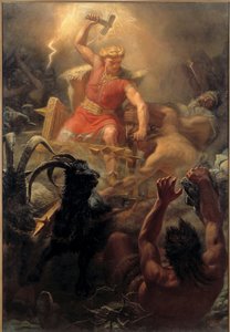 Le Comat de Thor (Tor) avec les Geants - Thorin taistelu jättiläisten kanssa - Siipi, Marten Eskil (1825-1896) - 1872 - Öljy kankaalle - 484x333 - Tukholman kansallismuseo