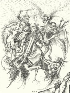 Pyhän Anthonyn kiusaus (kaiverrus) tekijältä Martin (after) Schongauer