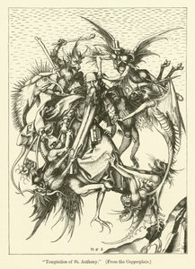 Pyhän Antoniuksen kiusaus (kaiverrus) tekijältä Martin (after) Schongauer