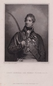 Sir Thomas Picton, walesilainen kenraali Napoleonin sodista, kuoli Waterloon taistelussa (kaiverrus) tekijältä Martin Archer (after) Shee