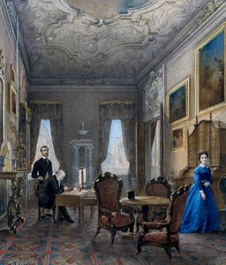 Venetsialainen sisustus, Don Martinin (toim. 1896) akvarelli, Italia tekijältä Martin Don