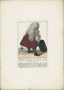 dwerg Chevalier Rondeau als een parlamentslid, n. 1710 Monsieur le Chevalier Rondeau, mykkäparlamentin suuri puhuja, juhlapuvussa (nimi esineessä) Il Callotto resurcitato oder Neu eigerichtes Zwerchen Cabinet (sarjan nimi) tekijältä Martin Engelbrecht (attributed to)
