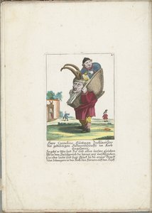 De dwerg Cornelius Guttman metsästäjänä, n. 1710 Cornelius Guttman, kärsivällisen aisankillan juoppo koriin valjastettuna (nimi esineessä) Il Callotto resurcitato tai vastikään kalustettu pieni kaappi (sarjan nimi) tekijältä Martin Engelbrecht (attributed to)