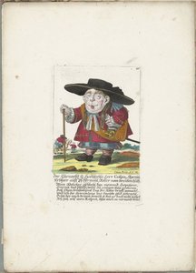 De dwerg Crispin Skarnitz, noin 1710 Ehrnveste ja Hochweiße Herr Crispin, Skarnitzin perinnöllinen herra auff Pfeffermühl, braitten huthin ritari (nimi esineessä) Il Callotto resurcitato tai vastikään kalustettu pieni kaappi (sarjan nimi)