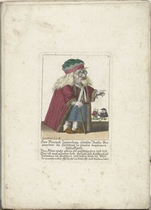 Dwerg Vincentz Zipperling in een bontjas, noin 1710 Herr Vincentz Zipperling, Rathin vanhin sukulainen Hirschaussa, mukavassa löyhässä takkissaan (nimi esineessä) Il Callotto resurcitato tai vastikään kalustettu pieni kaappi (sarjan nimi)