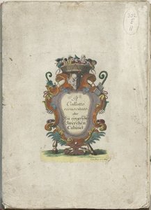 Sarjan otsikkopainatus: Il Callotto resurcitato tai Vasta kalustettu keskikokoinen kaappi, n. 1710 Il Callotto resurcitato tai vastikään kalustettu pieni kaappi (sarjan nimi) tekijältä Martin Engelbrecht (attributed to)