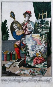 Taidemaalari, n. 1735 (värikaiverrus) tekijältä Martin Engelbrecht