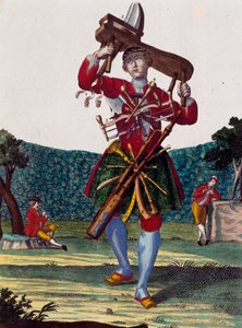 Huilujen valmistaja, kaiverrus Martin Engelbrechtin (1684-1756) Assemblage des nouveau manouvries habilles -julkaisusta tekijältä Martin Engelbrecht