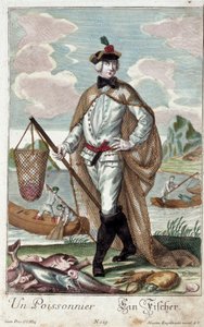Metier: Kala puu. Martin Engelbrechtin (1684-1756) kaiverrus, teoksessa "New assembly of the manouvries habilles" 18. vuosisata, Saksa. Pariisi, koristeellinen taide tekijältä Martin Engelbrecht
