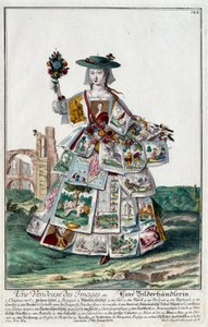 Metier: Kuvamyyjä. Kaiverrus Martin Engelbrecht (1684-1756), "" Uusi kokoonpano of the manouvries habilles"" 17th century, Saksa. Pariisi, koristetaide tekijältä Martin Engelbrecht