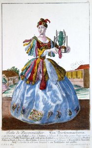 Pehmeän sisustajan vaimo, noin 1735 (värikaiverrus). tekijältä Martin Engelbrecht