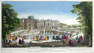Näkymä Chateau de Saint-Cloudiin lähellä Versaillesia, 1700-luvun puoliväli (värikaiverrus) tekijältä Martin Engelbrecht