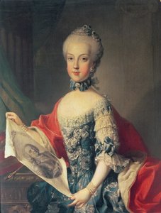 Arkkiherttuatar Maria Carolina (1752-1814), Itävallan Maria Theresan (1717-80) 13. lapsi, kahden Sisilian kuninkaan Ferdinand I:n (1751-1825) vaimo, pitelemässä muotokuvaa isästään keisari Francista