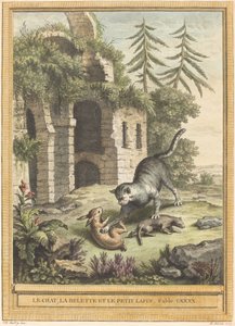 Le chat, la belette et le petit lapin (Kissa, lumikko ja kani) tekijältä Martin Marvie after Jean Baptiste Oudry