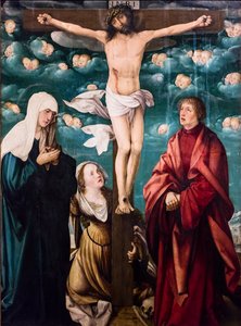 Ristiinnaulitseminen Neitsyt Marian, Pyhän Maria Magdaleenan ja Evankelista Johanneksen kanssa, noin 1525-1530 (tempera ja öljy kuusipinnalle).