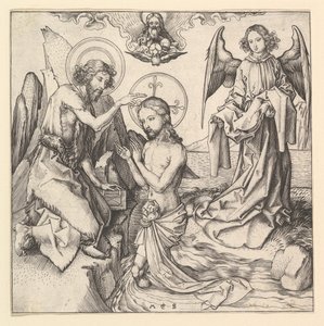 Kristuksen kaste, n. 1470-1474. tekijältä Martin Schongauer