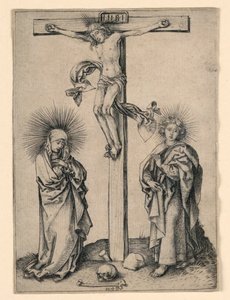 Kristus ristillä Marian ja Johanneksen kanssa tekijältä Martin Schongauer
