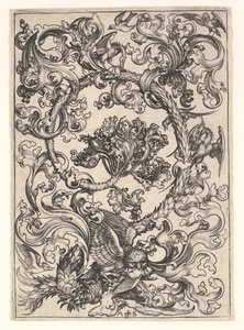 Ornamentti pöllöllä, jota päivälinnut pilkkaavat, n. 1435-1491. tekijältä Martin Schongauer
