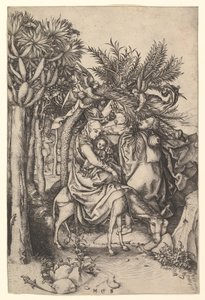 Lepää lennolla Egyptiin, n. 1435-1491. tekijältä Martin Schongauer