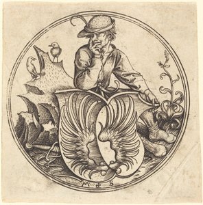 Kilpi siipillä, hallussaan Peasant tekijältä Martin Schongauer