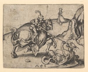 St. George Slaying the Dragon, n. 1435-1491. tekijältä Martin Schongauer