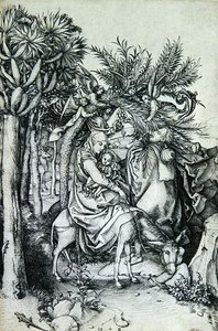 Lento Egyptiin (kaiverrus) tekijältä Martin Schongauer