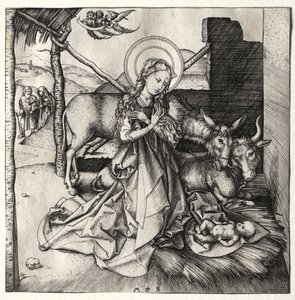 Kristuksen elämä: Syntymä, n. 1480-1490. tekijältä Martin Schongauer