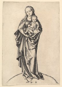 Neitsyt ja lapsi omenan kanssa, n. 1475. tekijältä Martin Schongauer