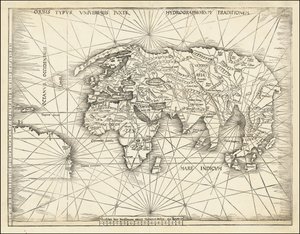 Kartta vuodelta 1513 - Orbis Typus Universalis Iuxta Hydrographorum Traditionem (Orbis Typus Universalis Iuxta Hydrographorum Traditionem). tekijältä Martin Waldseemuller