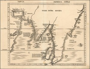 Martin Waldseemüllerin laatima Etelä- ja Kaakkois-Aasian kartta vuodelta 1513. tekijältä Martin Waldseemuller