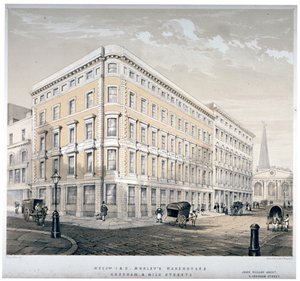 Herra J&R Morleyn varastot, Milk Streetin ja Gresham Streetin kulma, Lontoo, c1840 tekijältä Martin and Hood