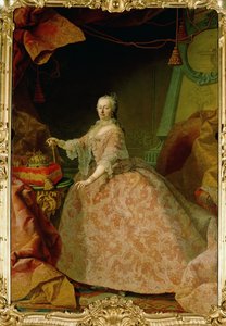 Keisarinna Maria Theresia Brysselin pitsistä tehdyssä kaapussa, joka oli lahja Flanderin kartanoista... (öljy kankaalle)