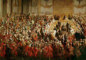 Juhlaillallinen kruununprinssi Joosefin ja Parman prinsessa Isabellan häiden kunniaksi Wienin Schönbrunnin palatsissa ...