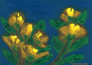 Gelbe Rosen Abendhimmel Kompositio Braun Gelb Blau tekijältä Martina Konitzky