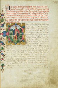 Historioitu alkukirjain C, joka kuvaa Profeetta Danielia maisemassa, n. 1471 tekijältä Martino di Giorgio da Modena
