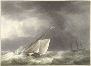 Dos vaixells de vela en un final de mar turbulent